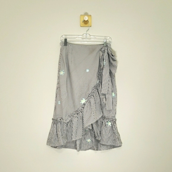 Dance & Marvel Dresses & Skirts - Dance & Marvel Midi Skirt Medium Black White Stripe Floral Ruffle Embroidered